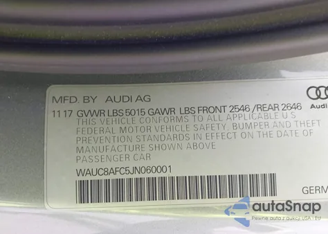 2018 Audi A6 2.0T Premium/2.0T Sport from USA, damaged, VIN WAUC8AFC5JN060001